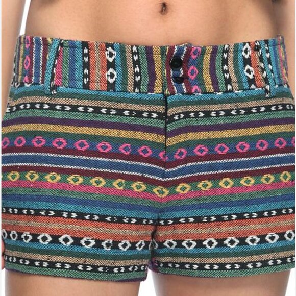 SansSouci Boho Woven Tribal Stripe Shorts Multicolor Festival Style - Picture 1 of 6